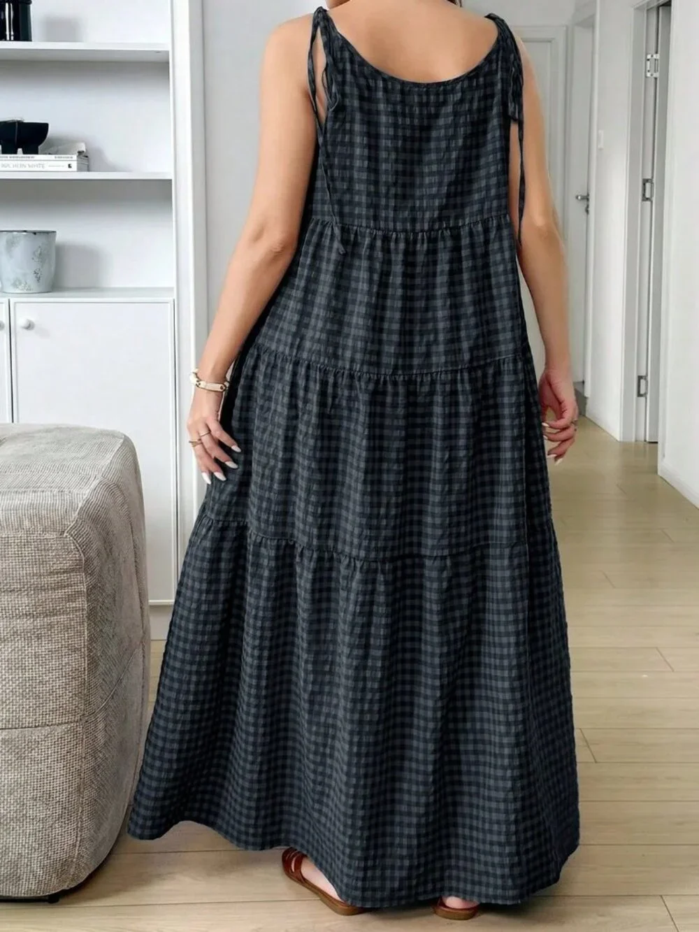 Multicolor Casual Women's Plus Size Plaid Sleeveless Dress